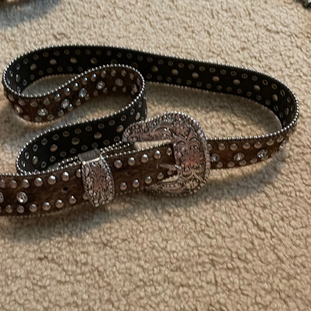 Nocona Rhinestone & Cowhide Belt